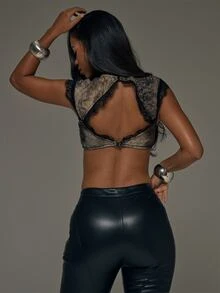 MUSERA Black Lace Cut Out Collared Bralette Fall Winter Halloween Going Out Lost Whispers - Multicolor - View 4