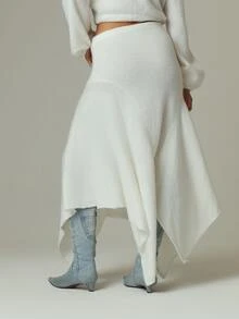 MUSERA White Mid Rise Flowy Midi Skirt Fall Autumn Winter Casual Style Outfits - Cream - View 5