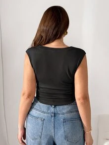 SHEIN Essnce Women's Plus-Size Black Vest Top-Stylish, Casual, Stretchy, Comfortable, And Warm-Suitable For Autumn And Winter Daily Wear.Base Tops,Winter Clothes - Black - View 2