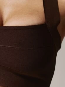 MUSERA Cropped Scoop Neck Bandage Top Fall Cute Autumn Sexy Night Out Party Going Out Halloween Low Lights - Coffee Brown - View 6