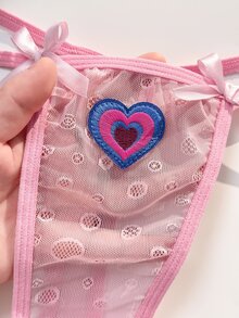 PetitDoll 4pcs Multi-Color Mesh Patchwork Bow Heart Applique Sweet Cute Women's Thong Panties - Multicolor - View 2