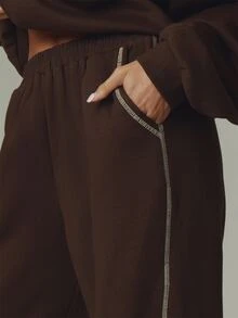 MUSERA Brown Low Rise Baggy Straight Leg Joggers Sweatpants Fall Autumn Winter Casual Style Outfits - Coffee Brown - View 4