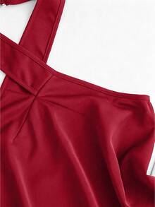 SHEIN Clasi 女款性感蕾絲拼接不對稱下擺背心 - 紅色 - 查看 3