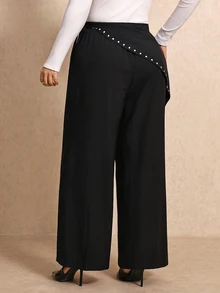 Elaquor Plus Size Women's Solid Color Casual Versatile Everyday Travel Long Pants Fall - Black - View 2