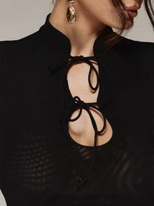 MUSERA Keyhole Tie Cutout Mesh Mini Dress Winter Fall Cute Autumn Sexy Night Out Party Going Out Halloween Low Lights Witch Gothic Horror Grunge Spooky - Black - View 6