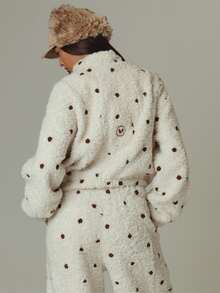 MUSERA Polka Dot Fleece Zip Up Long Sleeve Jacket Fall Autumn Winter Casual Style Outfits - Multicolor - View 5