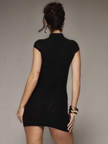 MUSERA Keyhole Tie Cutout Mesh Mini Dress Winter Fall Cute Autumn Sexy Night Out Party Going Out Halloween Low Lights Witch Gothic Horror Grunge Spooky - Black - View 5
