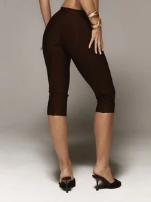 MUSERA Bandage Low Rise Fitted Capri Trouser Fall Cute Autumn Sexy Night Out Party Going Out Halloween Low Lights - Coffee Brown - View 4