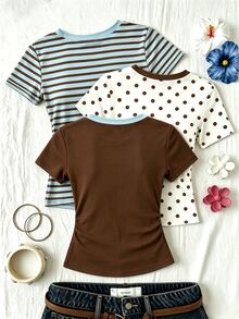 3PCS Teen Girls T-Shirts - Multicolor - View 2
