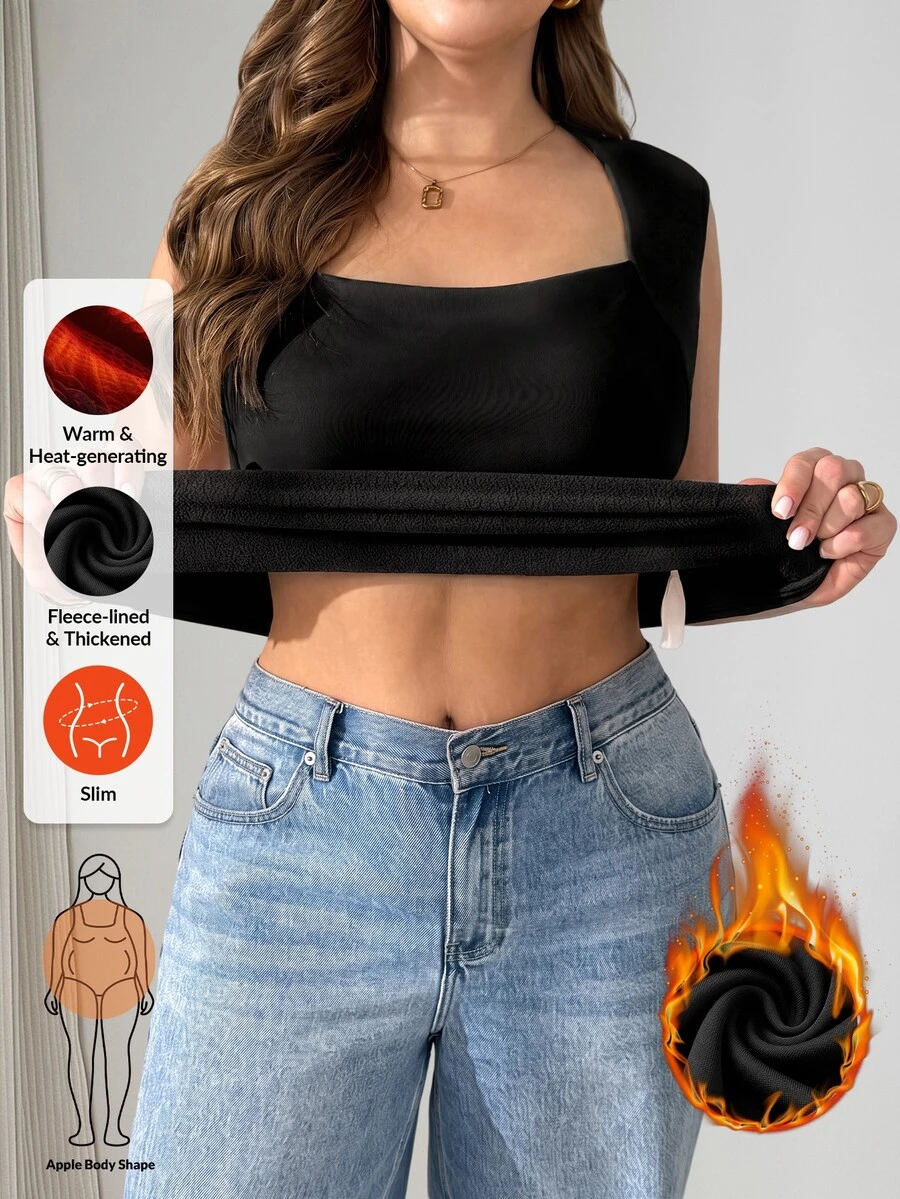 SHEIN Essnce Women's Plus-Size Black Vest Top-Stylish, Casual, Stretchy, Comfortable, And Warm-Suitable For Autumn And Winter Daily Wear.Base Tops,Winter Clothes - Black - View 1