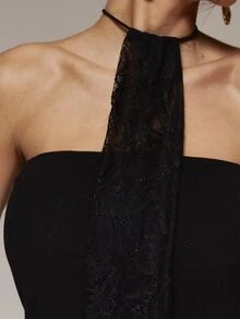 MUSERA Lace Draped Halter High Neck Top Fall Cute Autumn Sexy Night Out Party Going Out Halloween Low Lights - Black - View 6