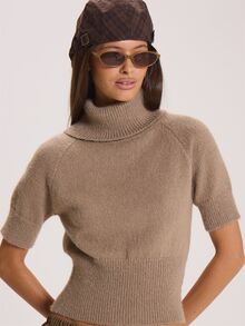 MUSERA Ribbed High Roll Neck Short Sleeve Cinched Waist Jumper Winter Fall Cute Everyday Coolgirl Mullburn Hill - Multicolor - View 5