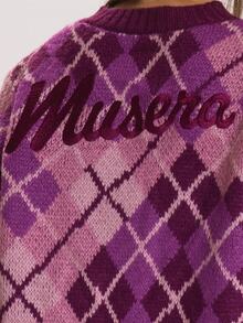 MUSERA Checkered Button Through Crewneck Knitted Jumper Autumn Winter Fall Cute Everyday Coolgirl Mullburn Hill - Purple - View 6