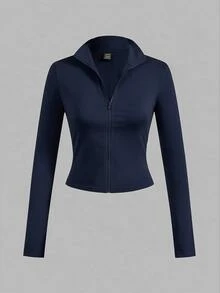 SHEIN EZwear 休閒極簡風 3 件組黑色酒紅海軍藍針織拉鍊長袖女款 T 恤，適合秋冬穿著 - 彩色 - 查看 14