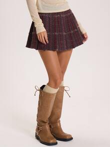 MUSERA Checkered Pleated High Rise Mini Skirt Autumn Winter Fall Cute Everyday Coolgirl Mullburn Hill - Multicolor - View 4