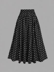 SHEIN Tween Girl Polka Dot Tween Girl Print High Waist Skirt - Black - View 2