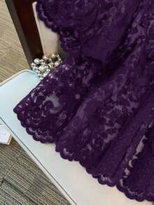 GlowEve CURVE 大尺碼女款 V 領前綁帶透視度假襯衫 披肩領半袖刺繡鏤空開襟外套 - 紫色 - 查看 6