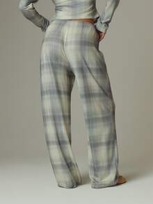 MUSERA Checkered Elasticated Waist Loose Fit Trouser Fall Autumn Winter Casual Outfits Oatmilk Society - Multicolor - View 6
