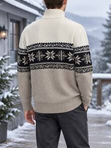 Manfinity Homme Men's Jacquard Zip Half-Placket Long Sleeve Sweater - Khaki - View 2
