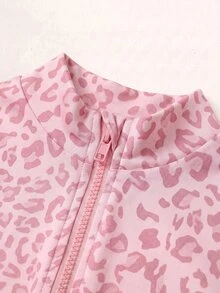 SHEIN 女童小女孩 2 件組立領拉鍊純色長袖上衣與長褲套裝，適合休閒、日常與校園穿著，適用春夏秋季 - 粉色 - 查看 4