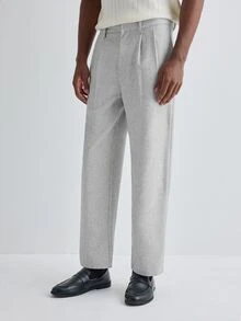 Merionis Men's Solid Color Pleated Straight Leg Loose Casual Versatile Long Pants - Grey - View 4