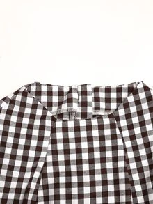 SHEIN 青少年女孩棕色格紋印花立領短袖休閒優雅洋裝，秋冬款 - 棕色 - 查看 4