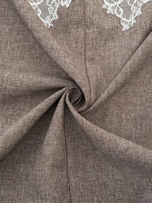 Elaquor Plus Size Women's Contrast Lace Lapel Neck Long Sleeve Jacket And Pants Elegant Suit Set - Khaki - View 8