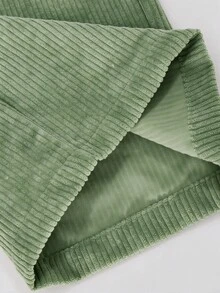 SHEIN Tween Girls Fleece Fall Clothes Autumn/Winter Ribbed Corduroy Adjustable Buckle Elastic Waist Jumpsuit, Suitable For Autumn/Winter, Daily Wear - Green - View 6