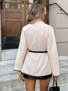 Serisse Women's Colorblock Casual Versatile Daily Wear Wool Blend Coat - Apricot - View 2