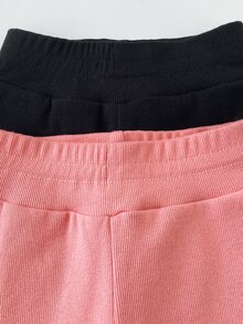 SHEIN 女童 2 件組秋冬保暖內搭褲，簡約休閒風格，適合日常穿著 - 彩色 - 查看 3