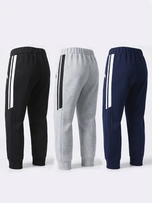 SHEIN 男孩休閒慢跑褲，工裝黑色長褲，適合上學穿著，讓男孩在春夏秋冬保持時尚舒適 - 彩色 - 查看 2