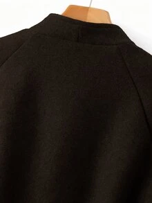 GlowEve Autumn/Winter Loose French Style High-End Grey Stand Collar Lace Patchwork Overcoat - Brown - View 4