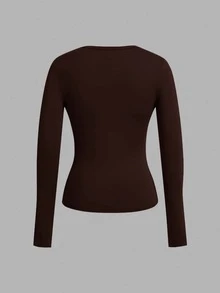 SHEIN EZwear 3件組女款素色V領長袖休閒T恤 - 彩色 - 查看 10