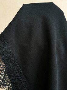 Elaquor Plus Size Women Solid Color Contrast Lace V-Neck Long Sleeve Fashion Dress - Black - View 6