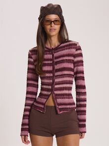 MUSERA Ombre Style Stripey Button Through Crinkled Textured Top Winter Fall Cute Everyday Coolgirl Mullburn Hill - Multicolor - View 1