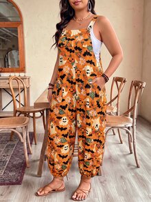 EMERY ROSE 大尺碼女款春夏優雅休閒傳統時尚通勤度假正式條紋口袋抽繩連身褲萬聖節奶油色秋季 - 亮橙色 - 查看 5
