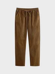 Lornavo Men's Solid Color Waist Tie Pocket Straight Leg Pants - Mocha Brown - View 4