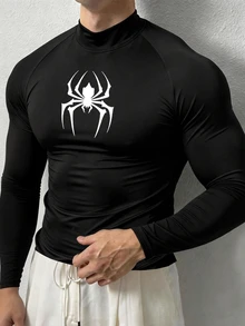 Gym Rark Men's Plus Size Spider Print Long Sleeve Sports T-Shirt - Black - View 1