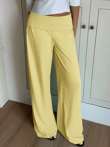 CovetEZ 奶油黃秋季新款寬腿束口長褲，適合夏季日常休閒穿著，秋季長褲，適用日常通勤、聚會、秋冬夏季、聖誕節、新年、感恩節、派對、婚禮、海灘、畢業典禮、優雅、外出、約會、通勤、情人節、優雅、度假、Y2K - 黃色 - 查看 5