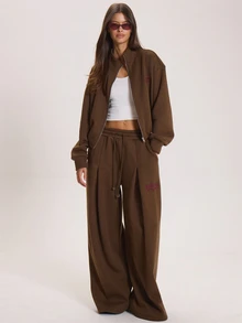 MUSERA Loose Fit Pleated Style Mid Rise Joggers Winter Fall Cute Everyday Coolgirl Mullburn Hill - Coffee Brown - View 1