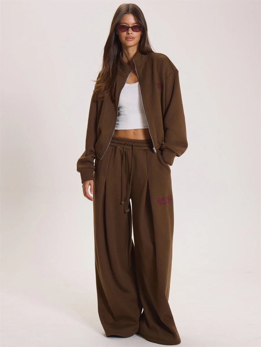 MUSERA Loose Fit Pleated Style Mid Rise Joggers Winter Fall Cute Everyday Coolgirl Mullburn Hill - Coffee Brown - View 1