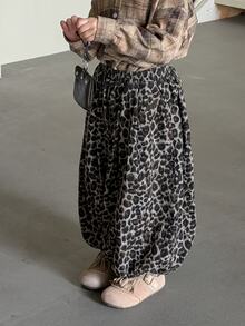 DAZY Young Girl Leopard Print Loose Lantern Pants With Elastic Waist Design - Brown - View 5