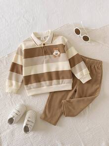 2pcs/Set Kids Young Boy Autumn/Winter Casual Sweatshirt And Pants Set, Sweatshirt Set, Boys Set, Autumn/Winter Set, Casual Set, Polo Set - Multicolor - View 1