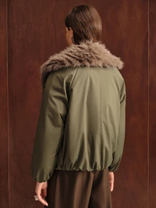 Anewsta Women's Plush Patchwork Casual Versatile Winter Padded Coat - Army Green - View 4