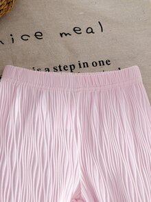 SHEIN 2件組女嬰針織開襟衫褲套裝，可愛甜美粉色蕾絲扇形邊刺繡長袖圓領常規款，適合生日派對、秋季、聖誕、芭蕾風百褶設計 - 粉色 - 查看 5