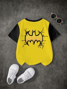 BATMAN X SHEIN Young Boy Letter Cartoon Print Casual Daily Short Sleeve T-Shirt - White - View 2