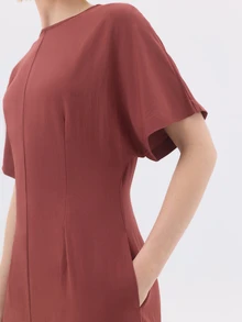 KÆRIA Hus Flutter Sleeve Column Maxi Dress - Fluid Drape - Rust Red - Day To Night, Minimalist, Modern, Draped - Redwood - View 8