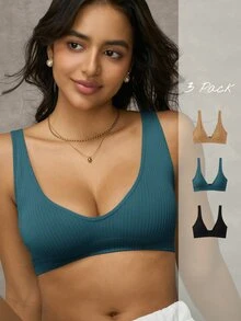Esseday Women's Solid Color Ribbed Casual Comfortable Bra - Multicolor - View 1