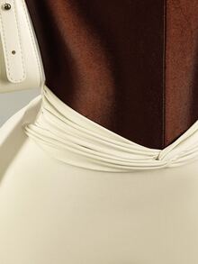 Amplova Women's Solid Color Long Sleeve Tank Top, Ruched Halter Neck Bra And Shorts Sports Set - White - View 7