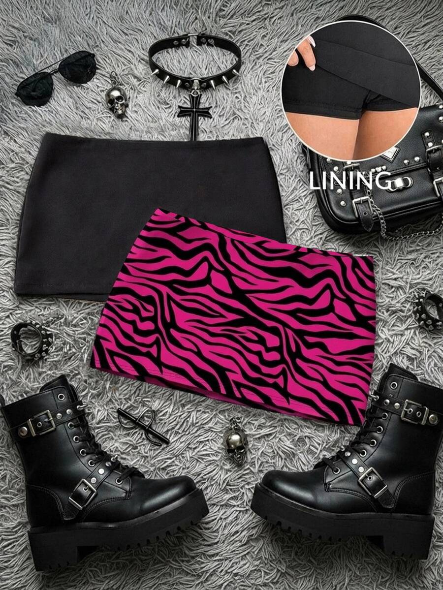 Attitoon Women's Zebra-Print & Solid Mini Skirt (2-Pack) - Multicolor - View 1